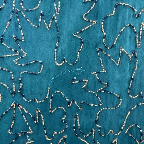 Vintage JMD New York Beaded Jacket Green Gold Black Open Front Top Size Large - Picture 7 of 12